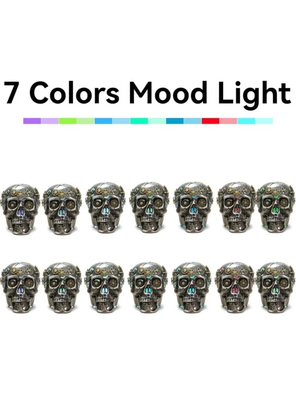 Dark Gothic Steampunk Skull Essential Oil Diffuser - Halloween Decor, 7 LED